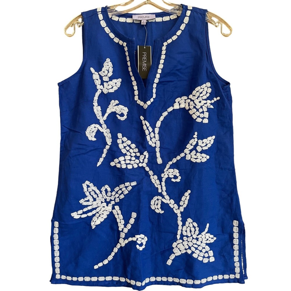Premise Royal Blue Embellished Sleeveless Tank Top